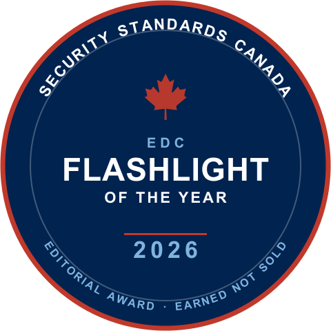 EDC Flashlight of the Year 2026 award badge, Security Standards Canada